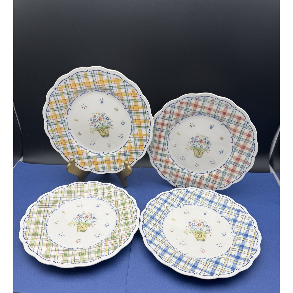 Nikko Dena's Garden Set of Four Salad Plates 8" green yellow blue Red 1998 New - Picture 4 of 17